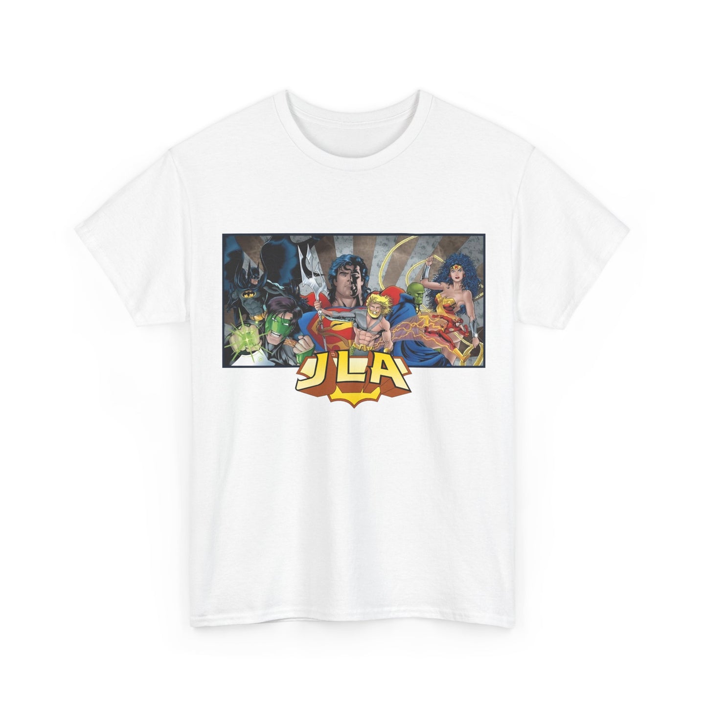 Justice League T-Shirt - Kevin Maguire Art - Superman, Wonder Woman, Batman, Flash, Aquaman, Martian Manhunter, Green Lantern - 90s Lineup - DC Comics