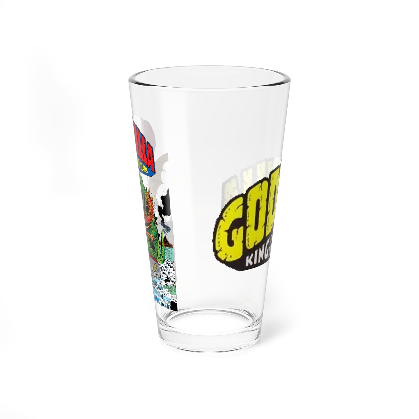 Godzilla Pint Glass, 16oz - Marvel Comics 1970s Comic Book Art - King of the Monsters - Bronze Age Classic