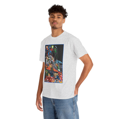 Justice League of America T-Shirt - Jerry Ordway Art - Superman, Wonder Woman, Firestorm, Flash, Black Canary, Atom - DC Comics