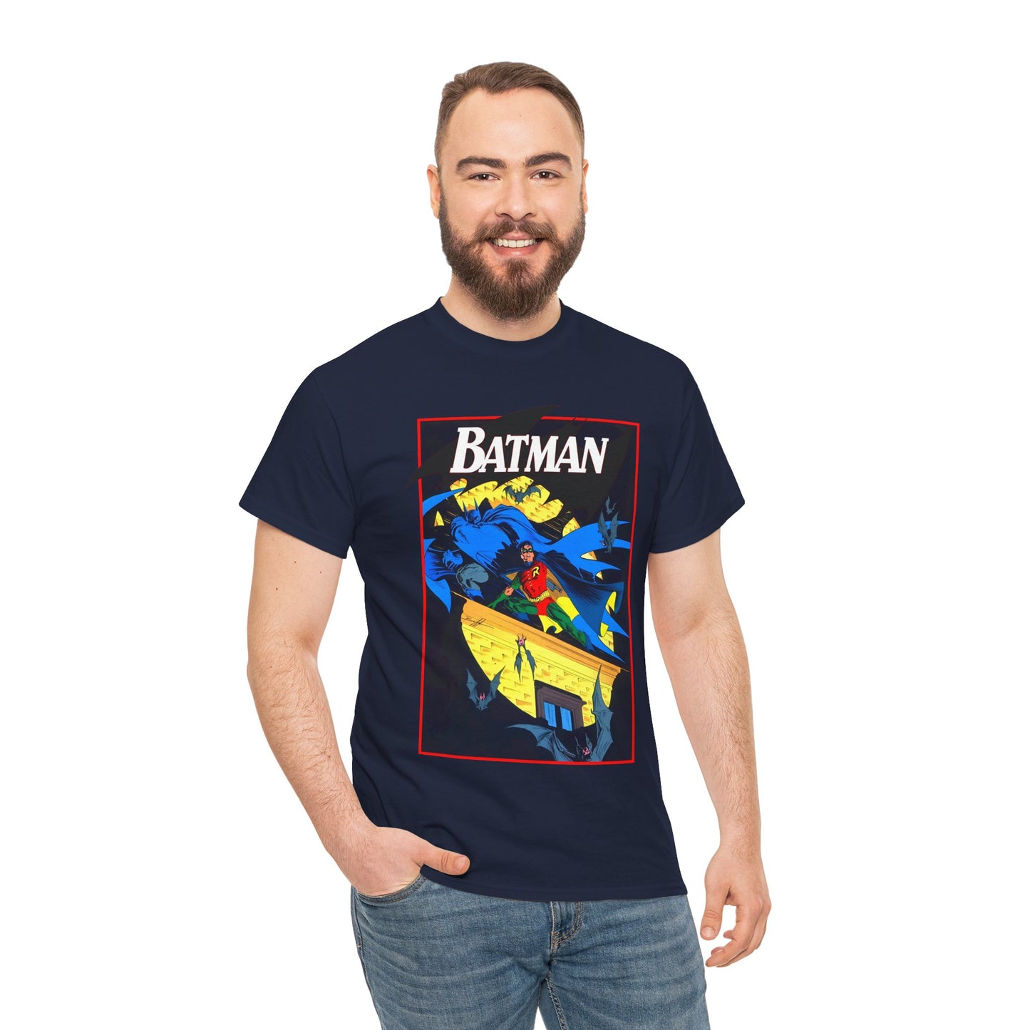 Batman & Robin T-Shirt - Norm Breyfogle Art - Surrounded by Bats in Gotham City - DC Comics