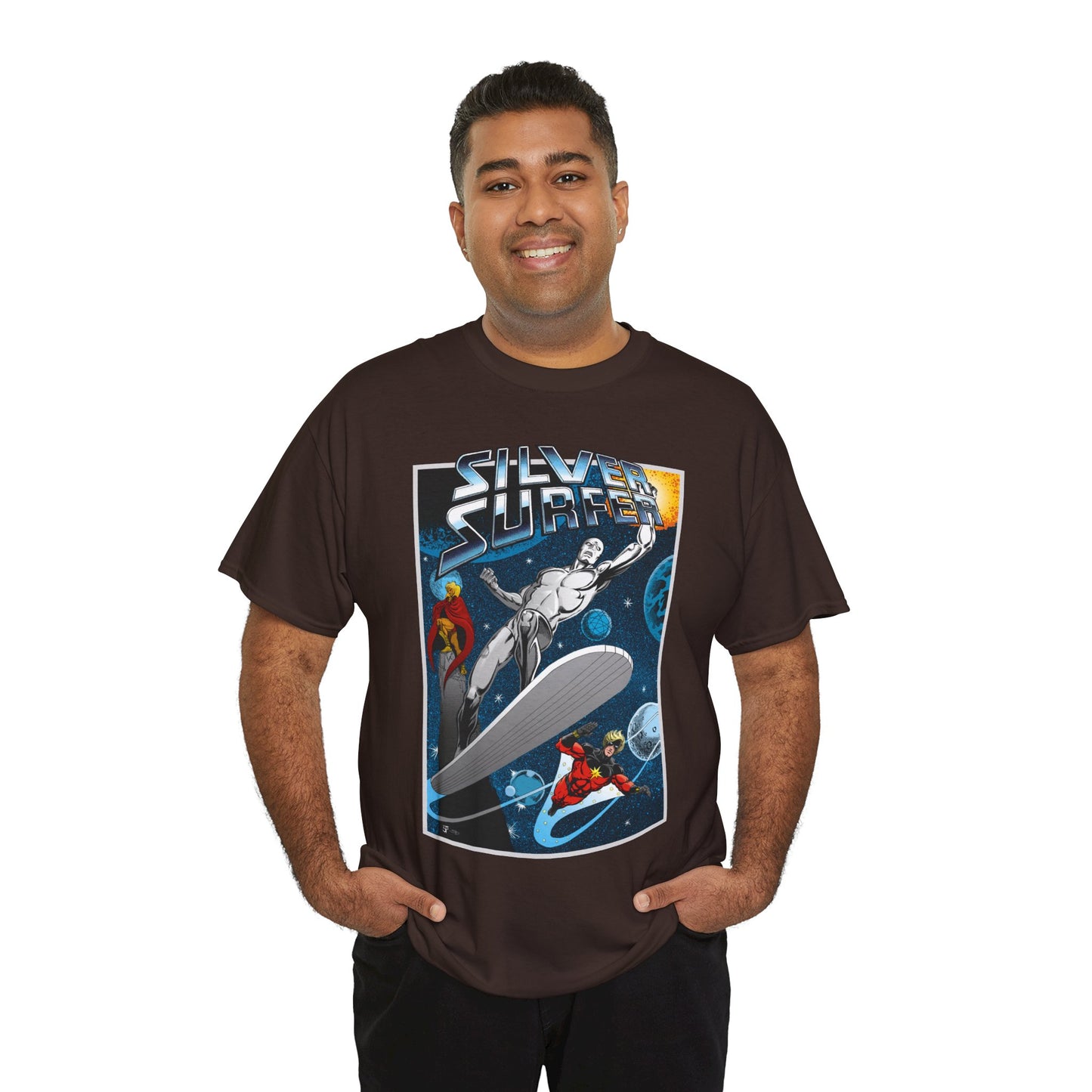 Silver Surfer T-Shirt - With Adam Warlock & Captain Marvel - Norrin Radd - Former Herald of Galactus - Fantastic Four Ally - Marvel Comics