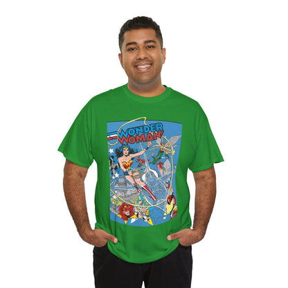 Wonder Woman T-Shirt - Ed Hannigan Art - #300 Cover Art - Hawkman, Green Lantern, Elongated Man, Sandman - DC Comics