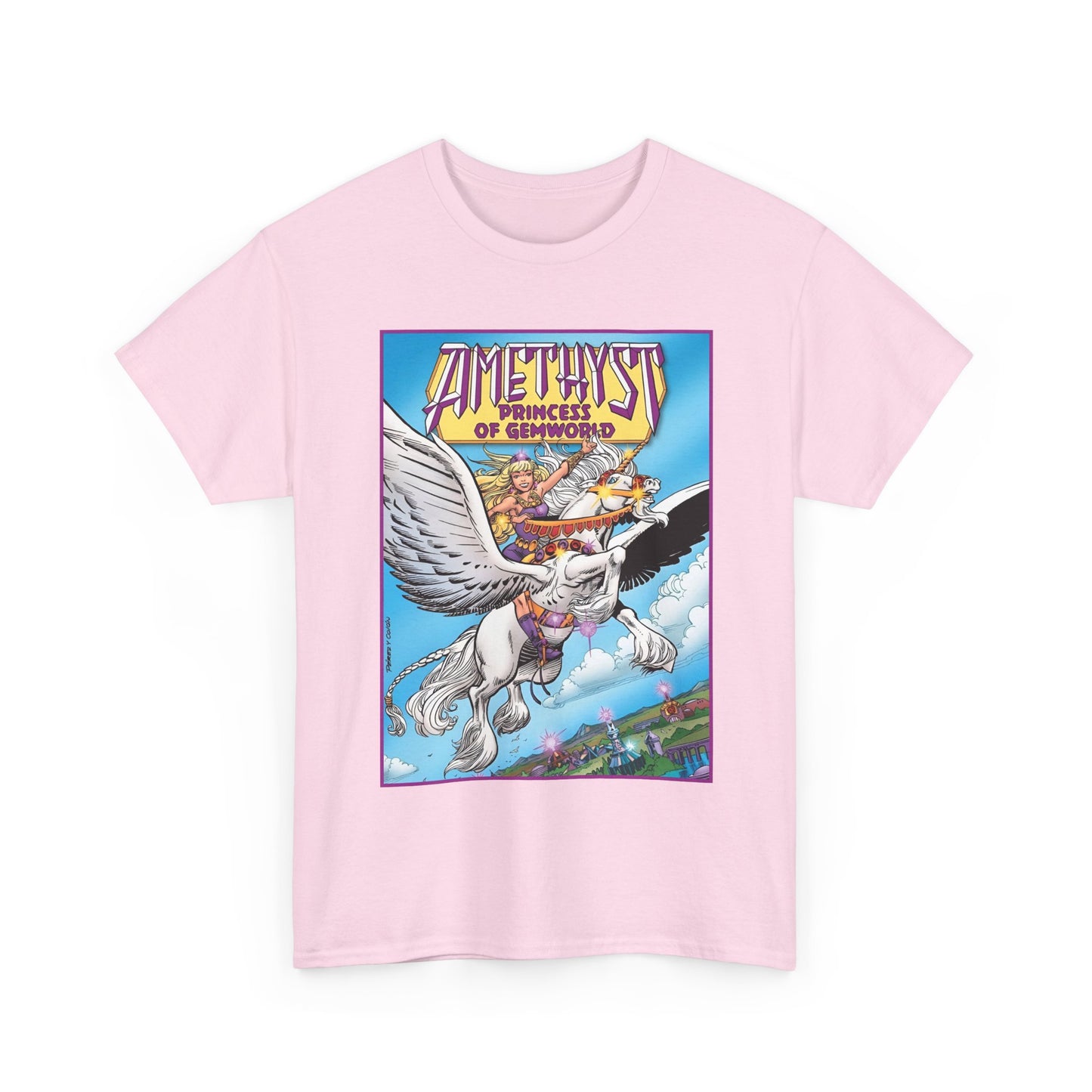 Amethyst Princess of Gemworld T-Shirt - George Perez Art - Riding Her Pegasus - DC Comics