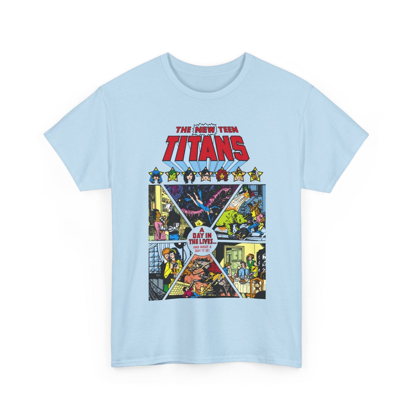 New Teen Titans T-Shirt - George Perez Art - #8 Cover - A Day in the Life - Robin, Wonder Girl, Cyborg, Starfire, Raven, Changeling, Kid Flash - DC Comics