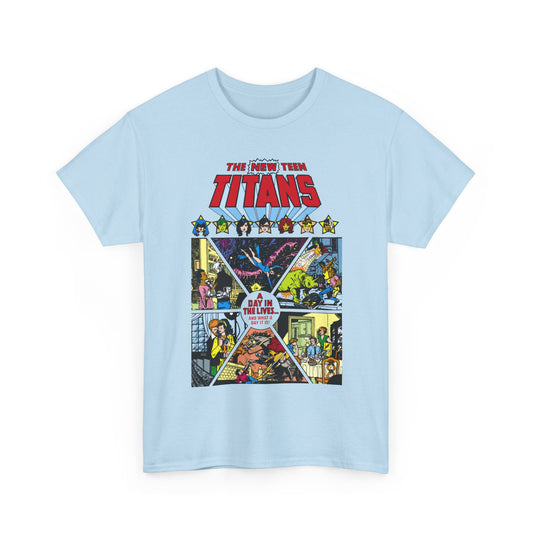 New Teen Titans T-Shirt - George Perez Art - #8 Cover - A Day in the Life - Robin, Wonder Girl, Cyborg, Starfire, Raven, Changeling, Kid Flash - DC Comics