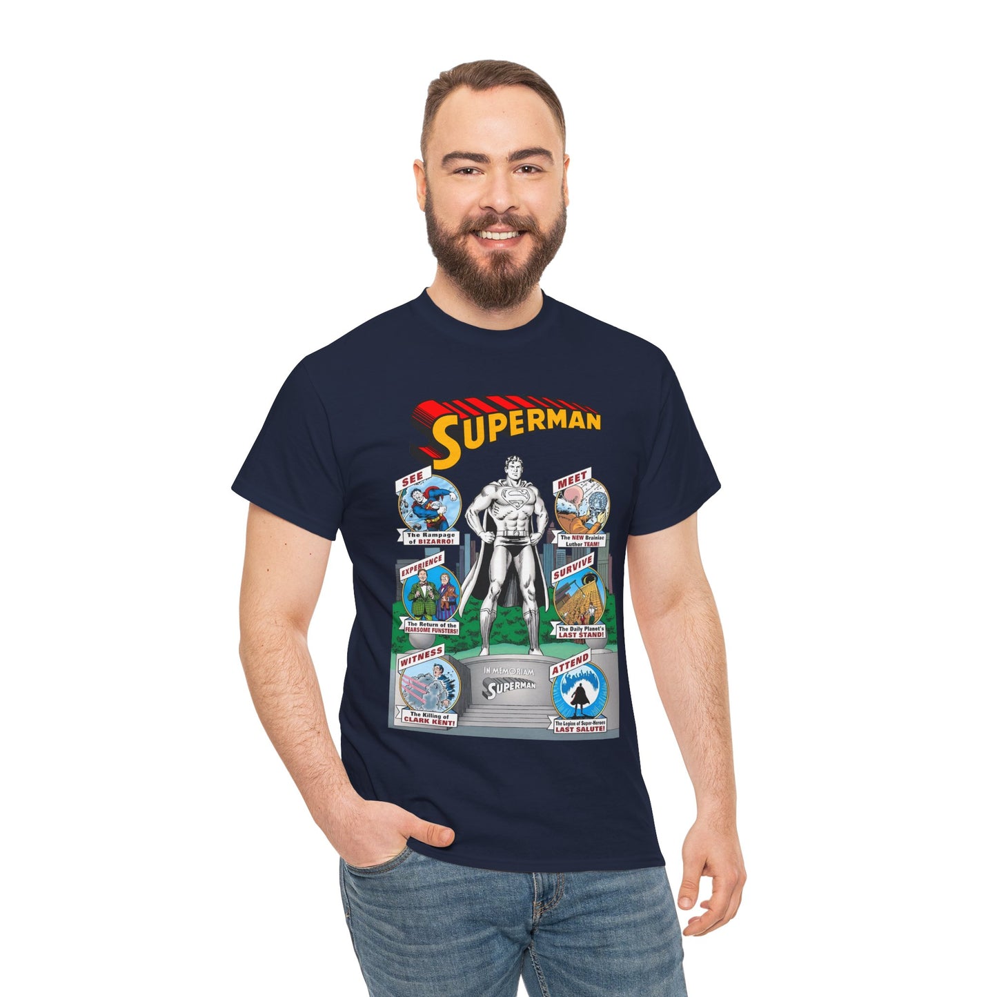 Superman T-Shirt - Curt Swan Art - Whatever Happened to the Man of Tomorrow? - Brainiac, Lex Luthor, Bizarro, Toyman, Daily Planet - Alan Moore Story - DC Comics