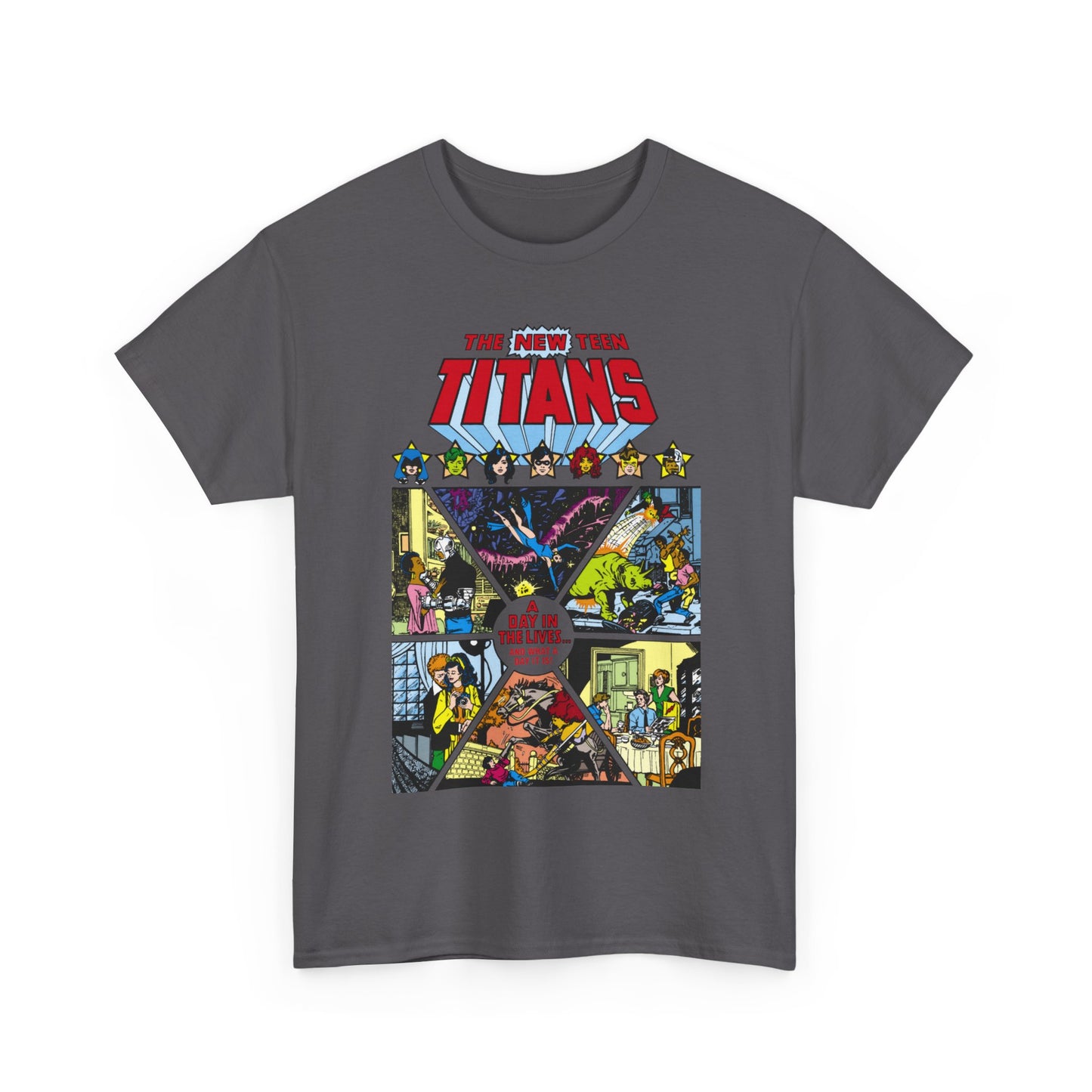 New Teen Titans T-Shirt - George Perez Art - #8 Cover - A Day in the Life - Robin, Wonder Girl, Cyborg, Starfire, Raven, Changeling, Kid Flash - DC Comics