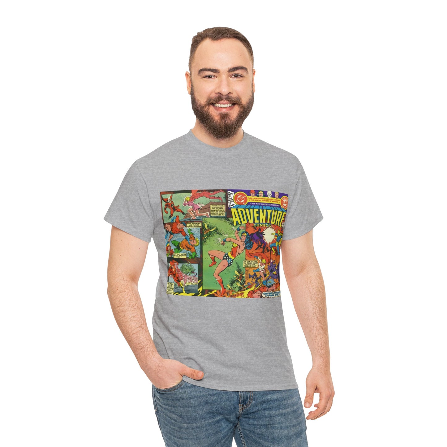 Adventure Comics #463 T-Shirt - Wonder Woman, Dr Fate, Power Girl, Deadman, Aquaman, Aqualad, Flash - DC Comics