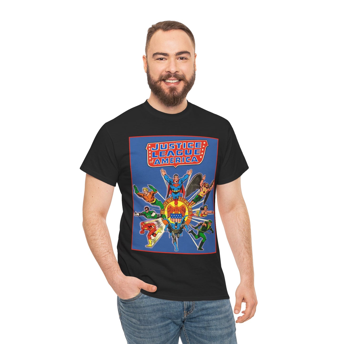 Justice League Treasury Edition T-Shirt - Superman, Wonder Woman, Flash, Hawkman, Batman, Green Arrow, Green Lantern - DC Comics