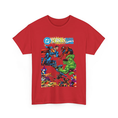 DC Comics Vs Marvel Comics T-Shirt - George Perez Art - Superman, Hulk, Batman, Spider-man, X-Men, New Teen Titans