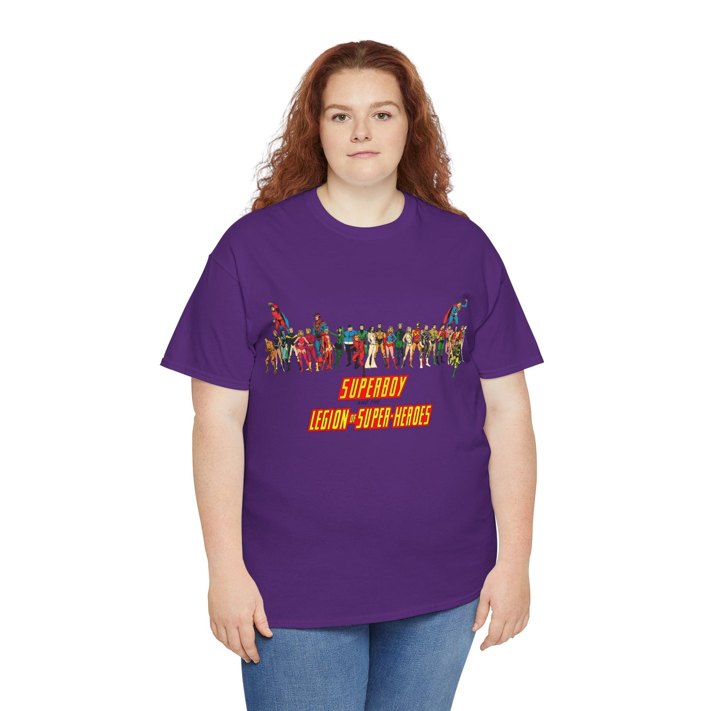 Superboy & Legion of Super-Heroes T-Shirt - 1970s DC Comics Art - Saturn Girl, Lightning Lad, Brainiac 5, Supergirl, Dawnstar, Mon-El, Bouncing Boy, Wildfire - LOSH
