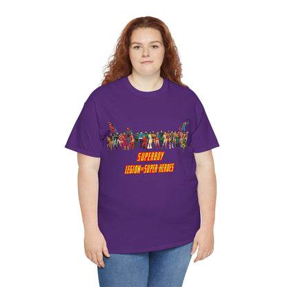 Superboy & Legion of Super-Heroes T-Shirt - 1970s DC Comics Art - Saturn Girl, Lightning Lad, Brainiac 5, Supergirl, Dawnstar, Mon-El, Bouncing Boy, Wildfire - LOSH