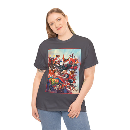 DC/Marvel T-Shirt - The Cosmic Kiss Caper & Other Stories Cover Art - Superman, Deadpool, Spider-Man, Harley Quinn, Batman Beyond, Static, Dr. Strange - DC Comics/Marvel