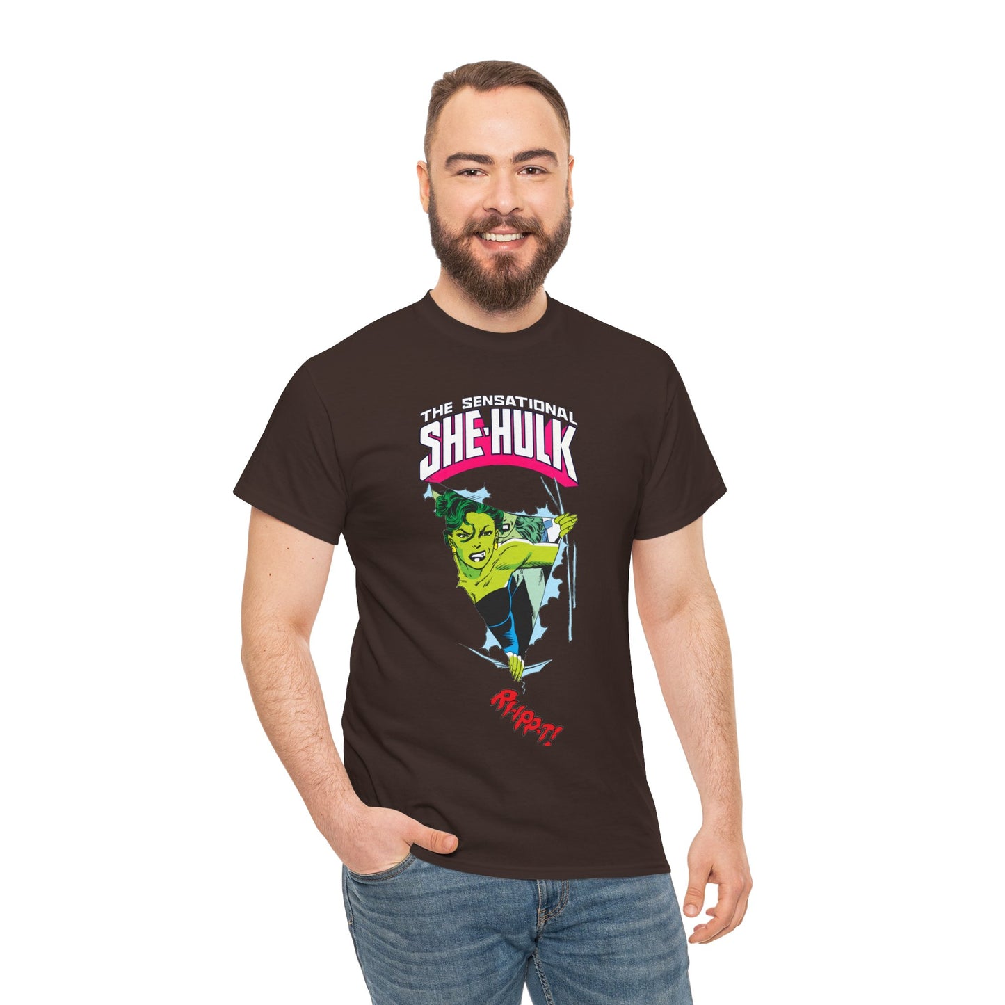 Sensational She-Hulk T-Shirt - John Byrne Art - Marvel Comics - Jennifer Walters - Ripping Through the Shirt - Fourth Wall