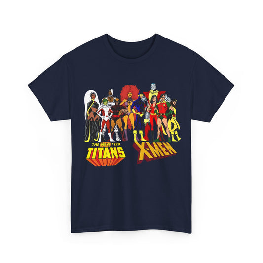 Uncanny X-Men & New Teen Titans T-Shirt - Wolverine, Cyclops, Storm, Wonder Girl, Robin, Cyborg, Raven - Phil Jimenez Art - DC Comics/Marvel Comics Crossover