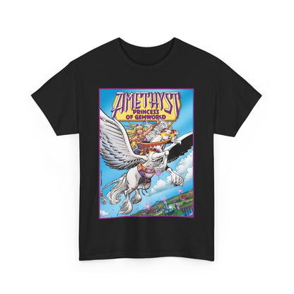 Amethyst Princess of Gemworld T-Shirt - George Perez Art - DC Comics 1980s Series - Riding a Unicorn