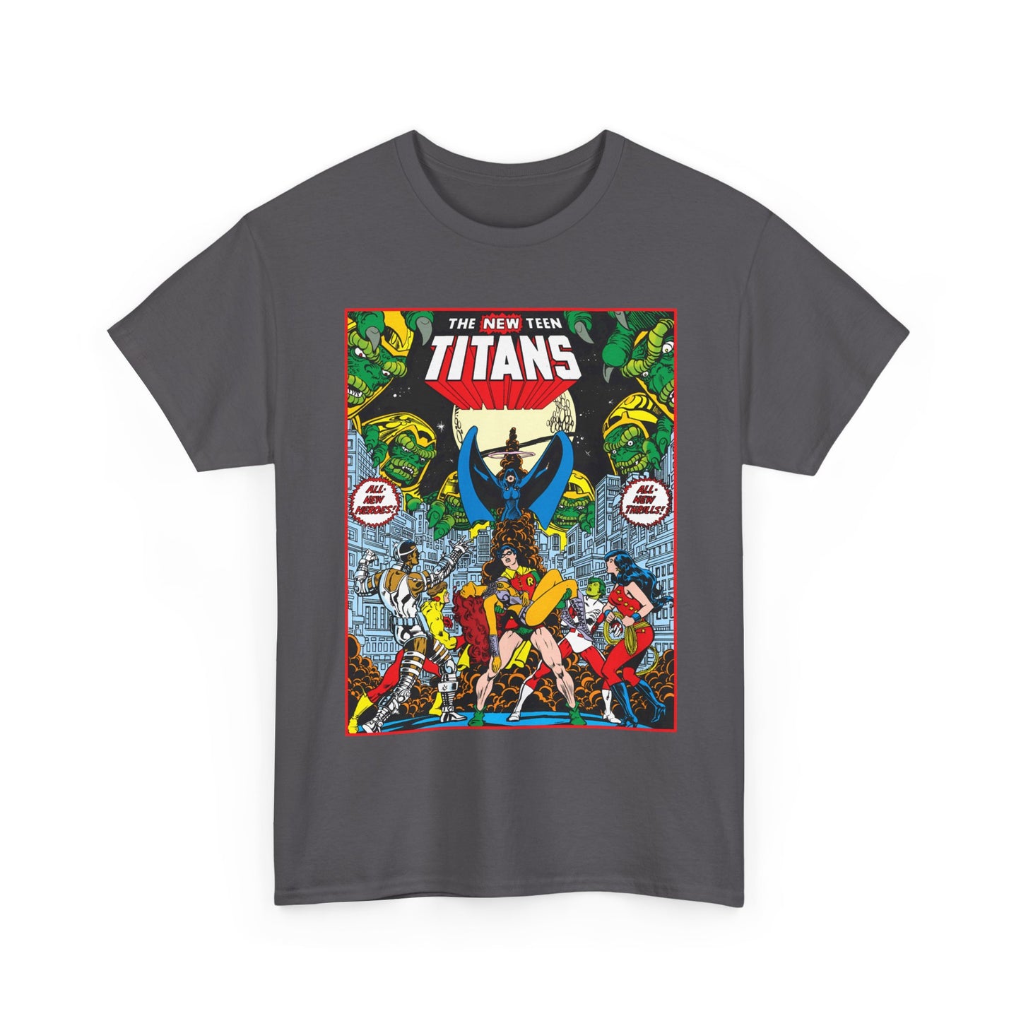 New Teen Titans T-Shirt - George Perez Art - #1 Splash Page - Robin, Starfire, Wonder Girl, Cyborg, Raven, Changeling, Kid Flash - DC Comics