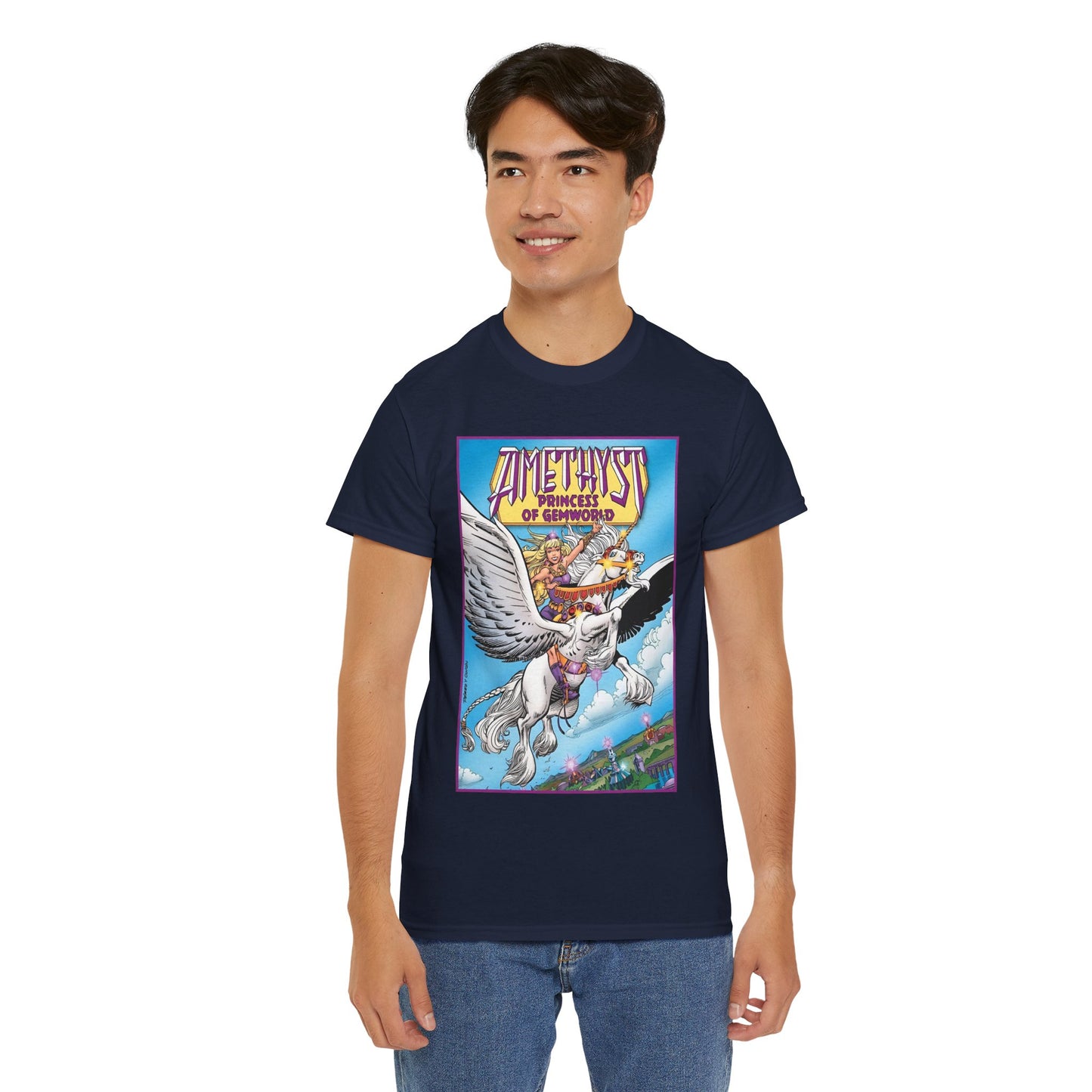Amethyst Princess of Gemworld T-Shirt - George Perez Art - Riding Her Pegasus - DC Comics