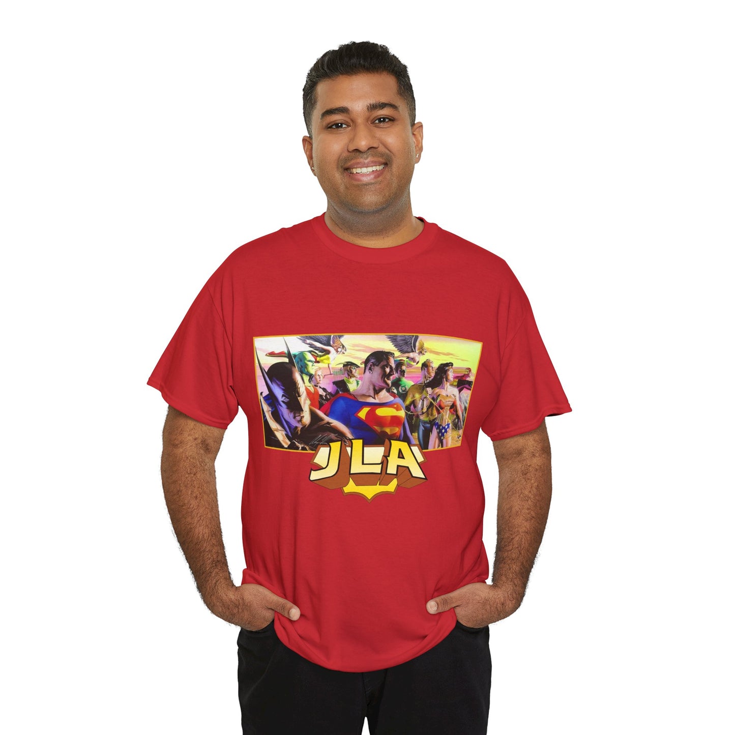 JLA T-Shirt - Alex Ross Art - Superman, Batman, Wonder Woman, Hawkman, Green Lantern, Black Canary, Flash, Martian Manhunter, Green Arrow - Justice League - DC Comics