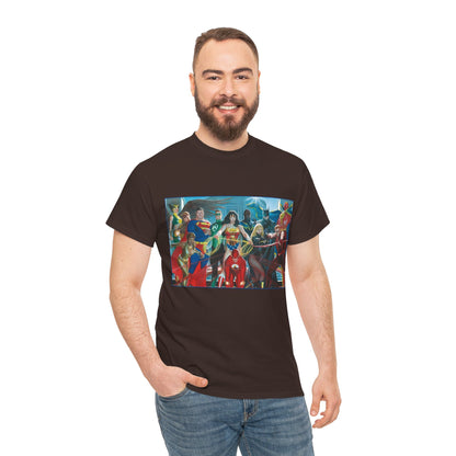 Justice League T-Shirt - Alex Ross Art - Superman, Wonder Woman, Batman, Flash, Black Canary, Vixen, Black Lightning, Green Lantern, Geo-Force, Red Tornado - DC Comics
