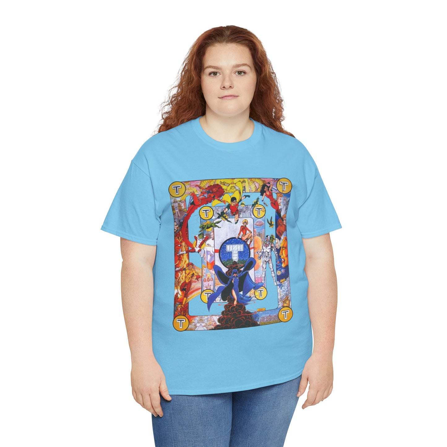 New Teen Titans Poster T-Shirt - George Perez Art - Cyborg, Raven, Robin, Terra, Wonder Girl, Changeling, Kid Flash, Deathstroke, Blackfire - DC Comics