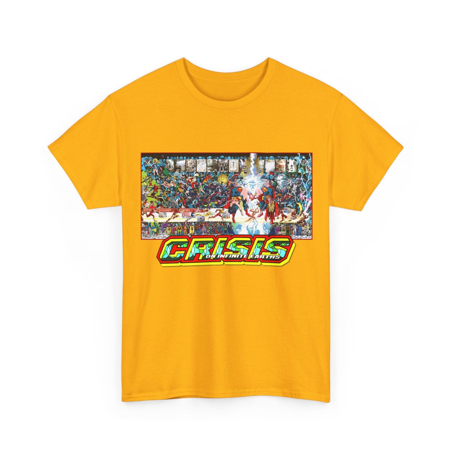 Crisis on Infinite Earths T-Shirt - Jerry Ordway/George Perez Art - Updated 2025 Poster Art - Superman, Wonder Woman, Supergirl, Flash, Harbinger, Pariah, Obsidian, Firestorm - DC Comics