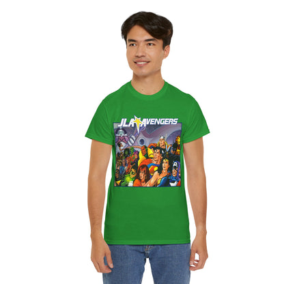 JLA/Avengers T-Shirt - George Perez Art - Wonder Woman, Scarlet Witch, Batman, Thor, Iron Man, Superman - DC Comics, Marvel Comics
