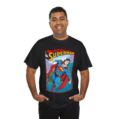 Superman T-Shirt - Tom Grummett Art - DC Comics - Metropolis, Man of Steel Flying Through the Sky - Post-Reign of the Supermen Storyline Artwork