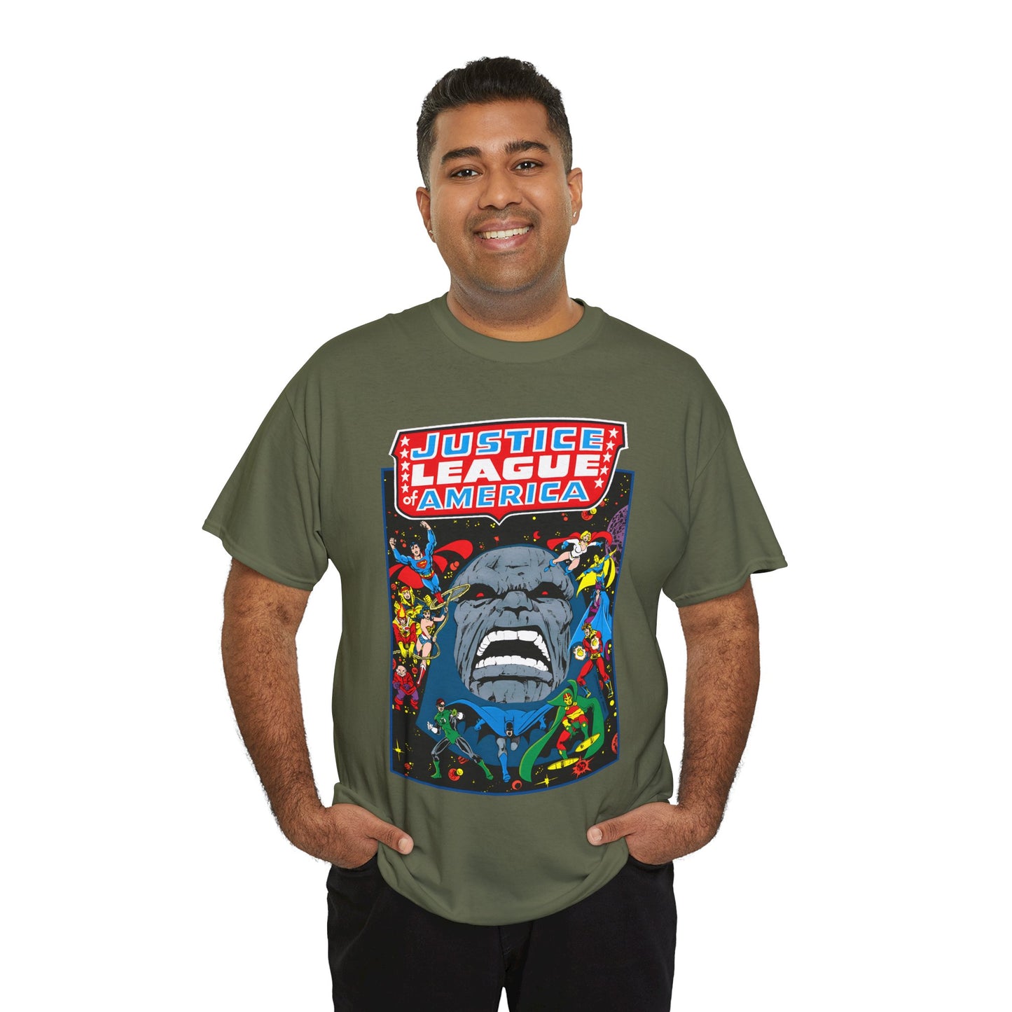 Justice League of America T-Shirt - George Perez Art - JLA/JSA/New Gods Crossover - Darkseid, Orion, Mr Miracle, Huntress, Firestorm, Dr Fate - DC Comics