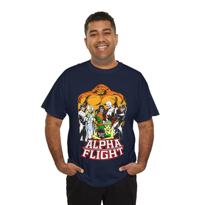 Alpha Flight T-Shirt - John Byrne Art - Northstar, Aurora, Guardian, Puck, Snowbird, Shaman, Sasquatch - Canada's Superhero Team - X-Men Connection - Marvel Comics
