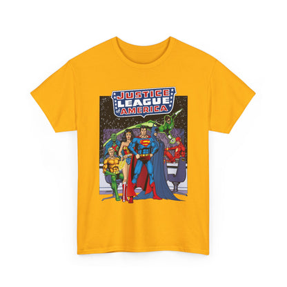 Justice League T-Shirt - George Perez Art - JLA Satellite Era - Superman, Wonder Woman, Green Lantern, Batman, Flash, Aquaman, Martian Manhunter - DC Comics