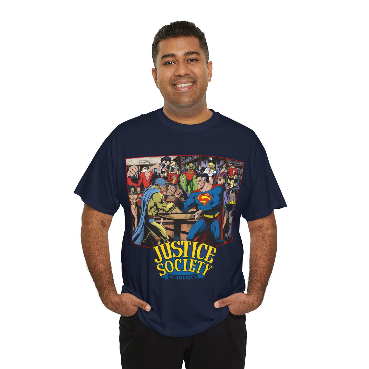 Justice Society of America T-Shirt - Superman, Wonder Woman, Atom, Starman, Huntress, Power Girl, Green Lantern, Batman, Plastic Man, Flash - JSA - DC Comics