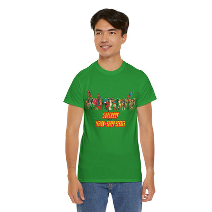 Superboy & Legion of Super-Heroes T-Shirt - 1970s DC Comics Art - Saturn Girl, Lightning Lad, Brainiac 5, Supergirl, Dawnstar, Mon-El, Bouncing Boy, Wildfire - LOSH
