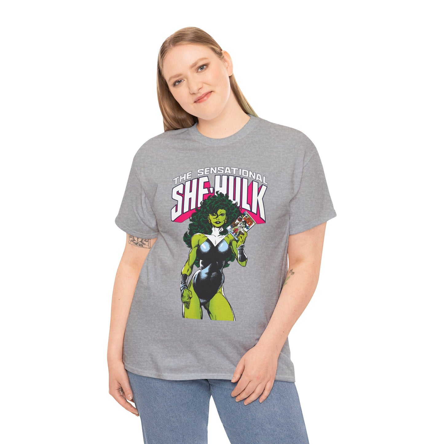Sensational She-Hulk T-Shirt - Classic John Byrne Art - Jennifer Walters, Hulk's Cousin - Marvel Comics - Popular 1980s Series - "Rip Up Your X-Men!"