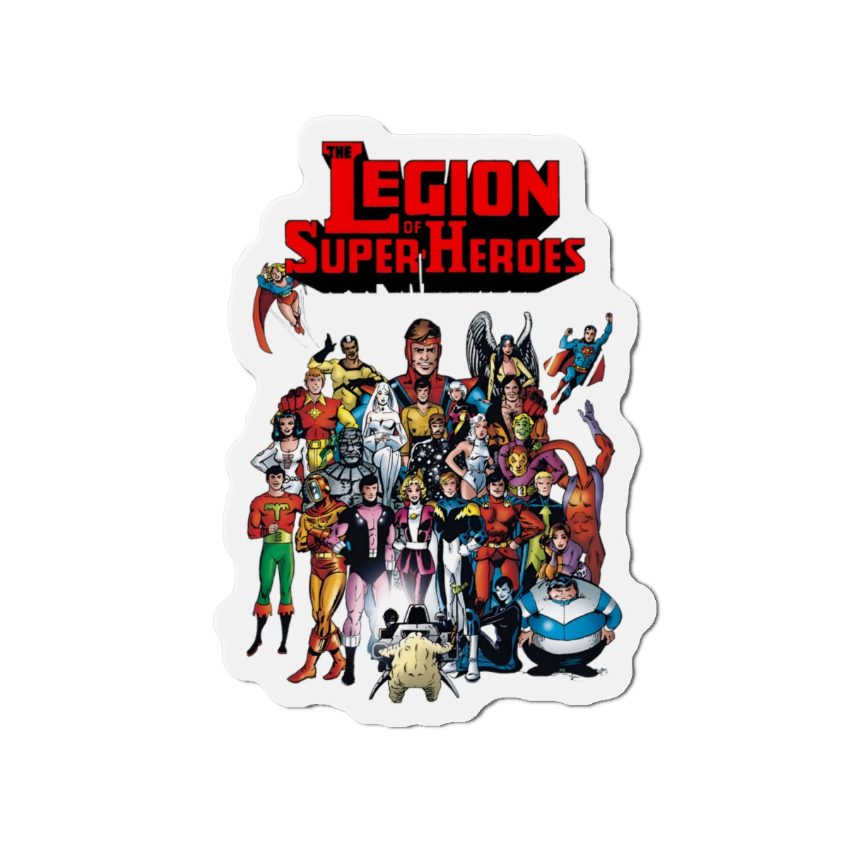 Legion of Super-Heroes Die-Cut Magnet - #300 Cover Art - Lightning Lad, Saturn Girl, Cosmic Boy, Superboy, Supergirl, Wildfire, Dream Girl, Bouncing Boy, Brainiac 5 - DC Comics - 3", 4", 5", 6"