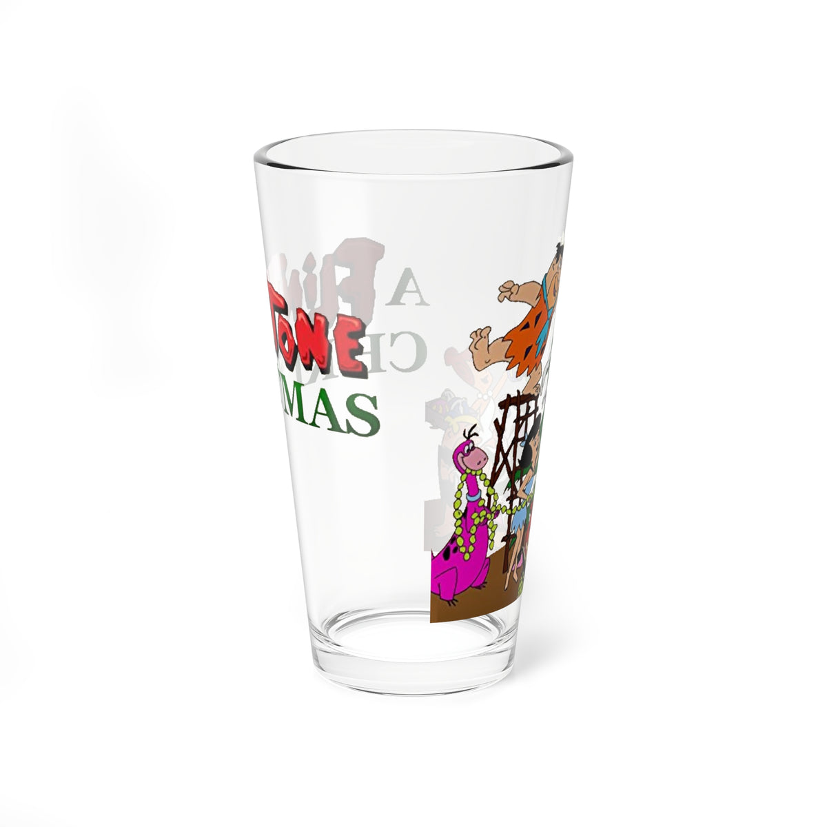 Flintstones Christmas Pint Glass, 16oz - Fred, Wilma, Barney, Betty Festive Holiday Barware