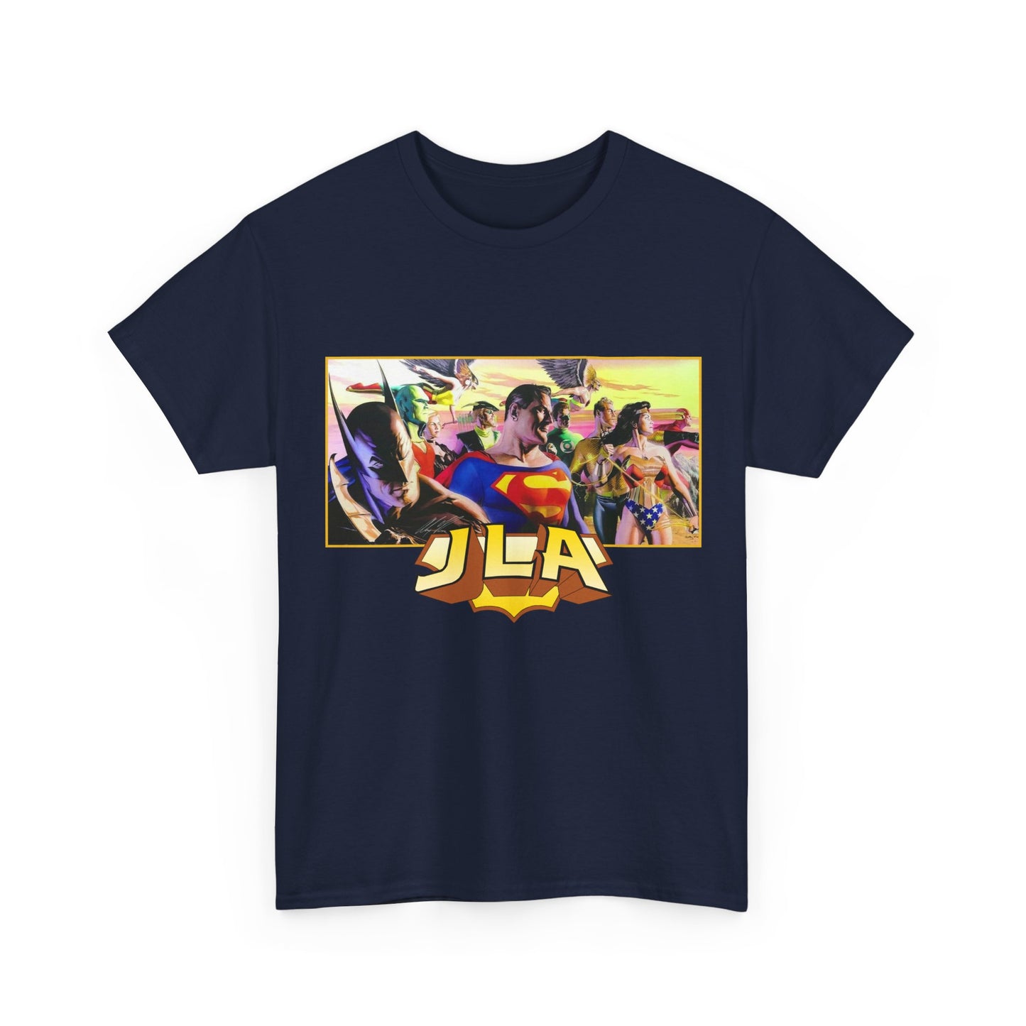 JLA T-Shirt - Alex Ross Art - Superman, Batman, Wonder Woman, Hawkman, Green Lantern, Black Canary, Flash, Martian Manhunter, Green Arrow - Justice League - DC Comics