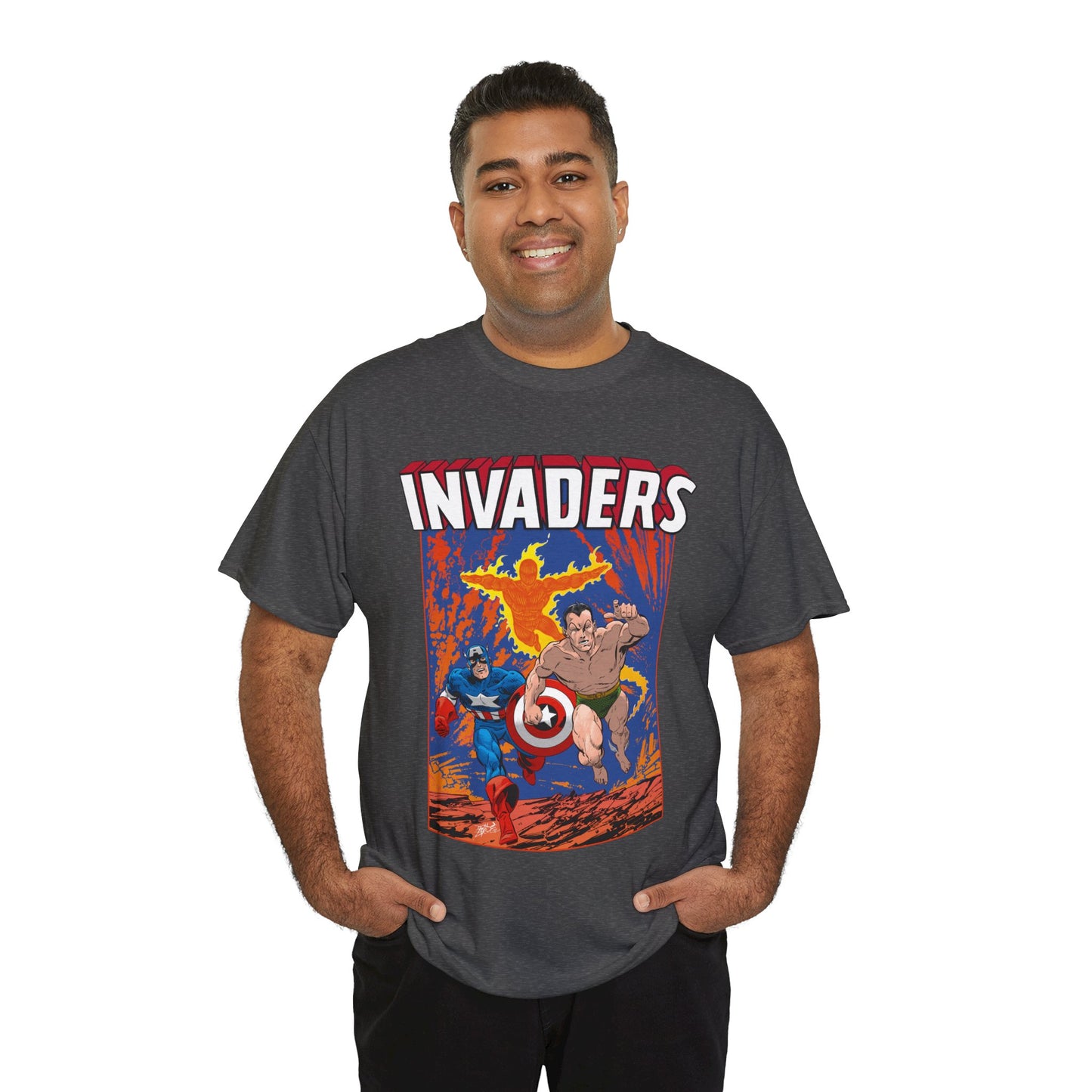 Invaders T-Shirt - John Byrne Art - Captain America, Namor, Human Torch - Marvel Comics Golden Age Characters