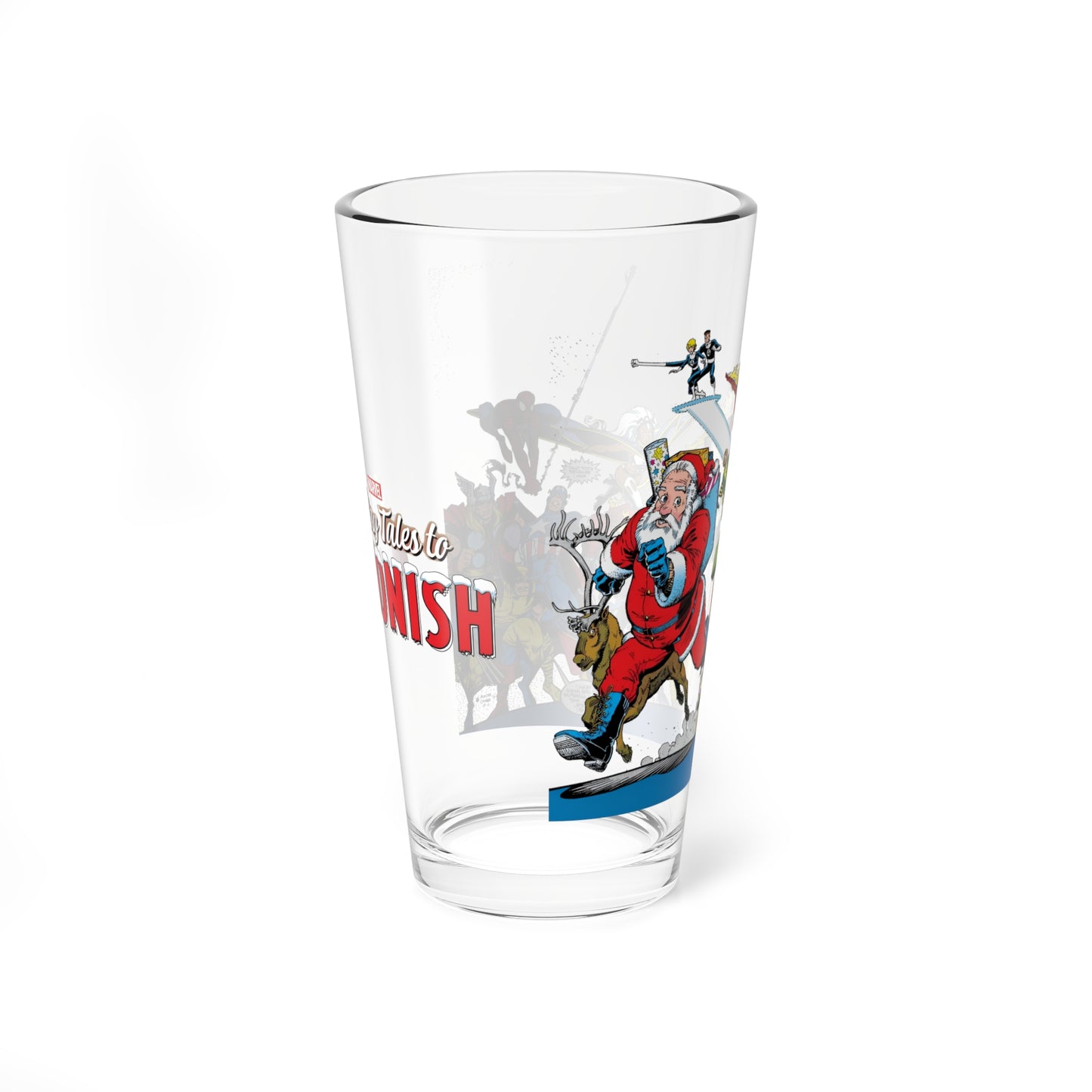 Marvel Comics Christmas Pint Glass, 16oz - Spider-Man, Punisher, X-Men, Fantastic Four, Santa Claus