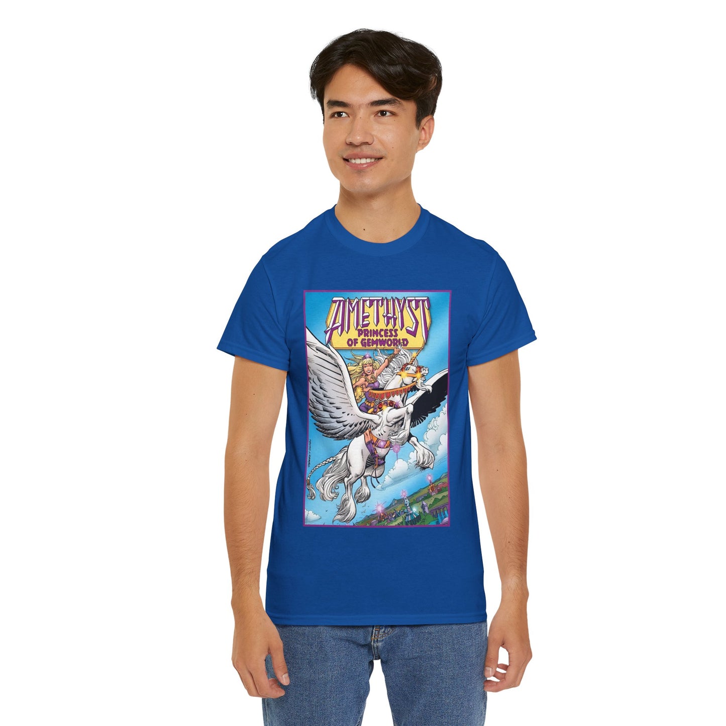 Amethyst Princess of Gemworld T-Shirt - George Perez Art - Riding Her Pegasus - DC Comics