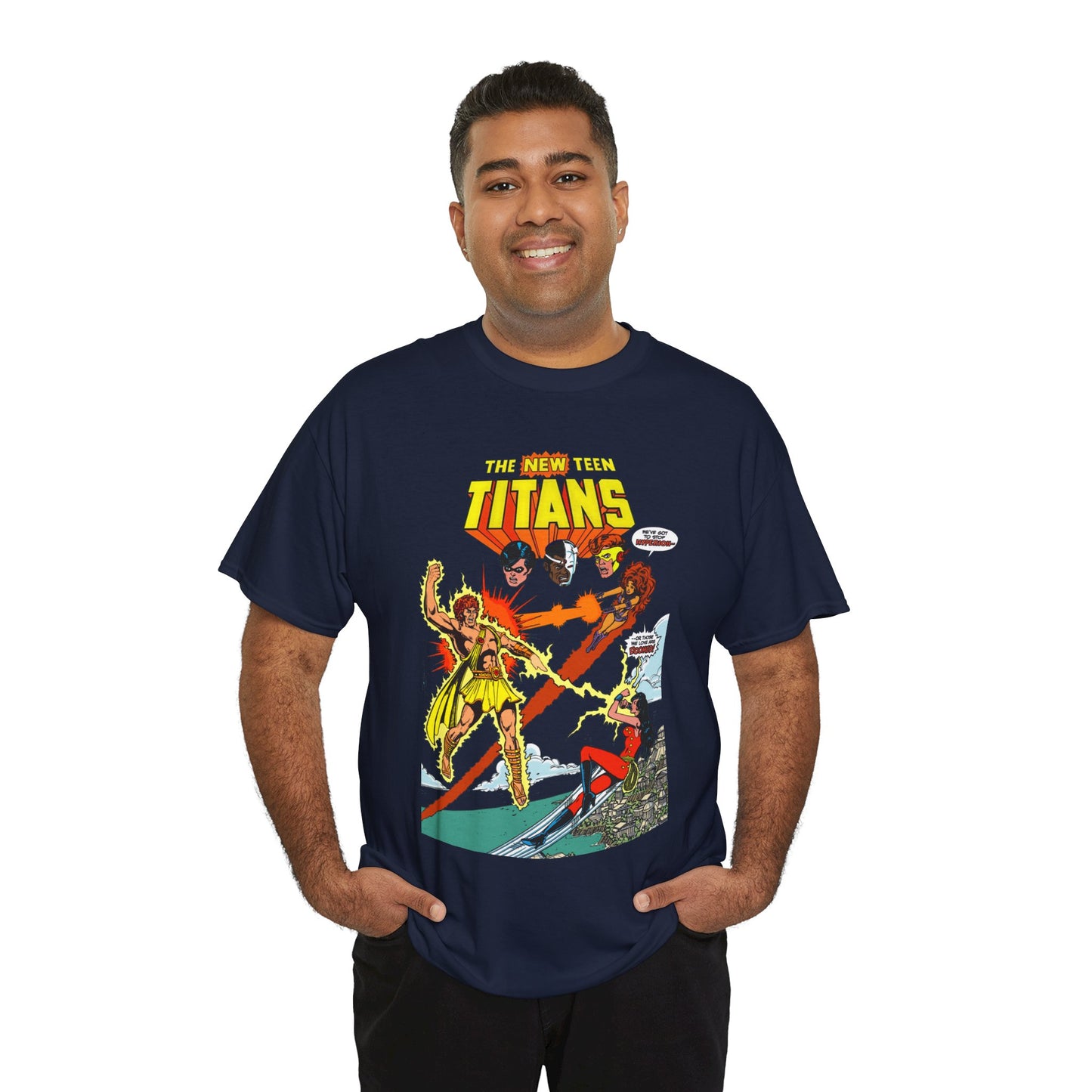 New Teen Titans T-Shirt - George Perez Art - Wonder Girl & Starfire Vs Hyperion - DC Comics