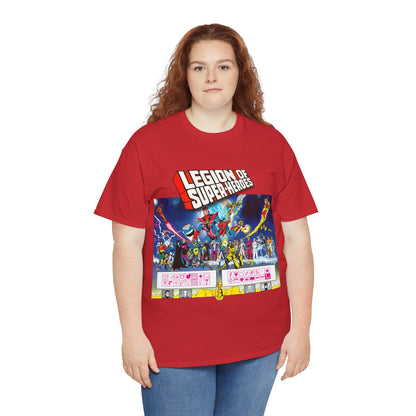 Legion of Super-Heroes T-Shirt - Gorgeous George Perez Art - History of the DC Universe - Lightning Lad, Timber Wolf, Wildfire, Sun Boy, Chamelon Boy - DC Comics