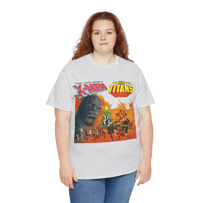 X-Men & New Teen Titans T-Shirt - Walt Simonson Art - Marvel & DC Comics Crossover - Wolverine, Raven, Storm, Cyclops, Robin, Cyborg, Colossus, Dark Phoenix, Darkseid