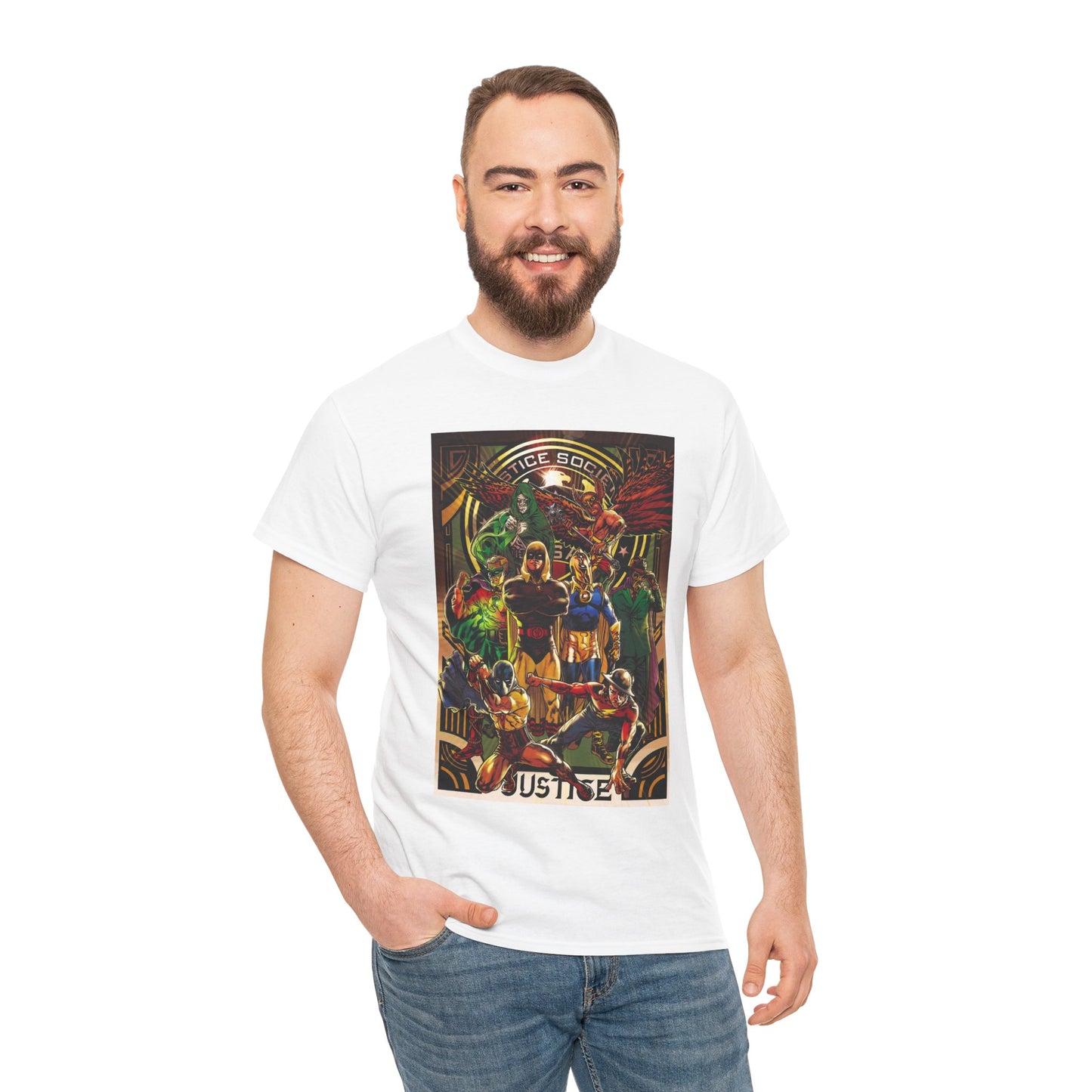 Justice Society T-Shirt - Tony Harris Art - Hawkman, Hourman, Dr Fate, Spectre, Sandman, Green Lantern, Atom, Flash - JSA - DC Comics