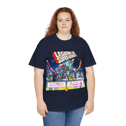 Legion of Super-Heroes T-Shirt - Gorgeous George Perez Art - History of the DC Universe - Lightning Lad, Timber Wolf, Wildfire, Sun Boy, Chamelon Boy - DC Comics