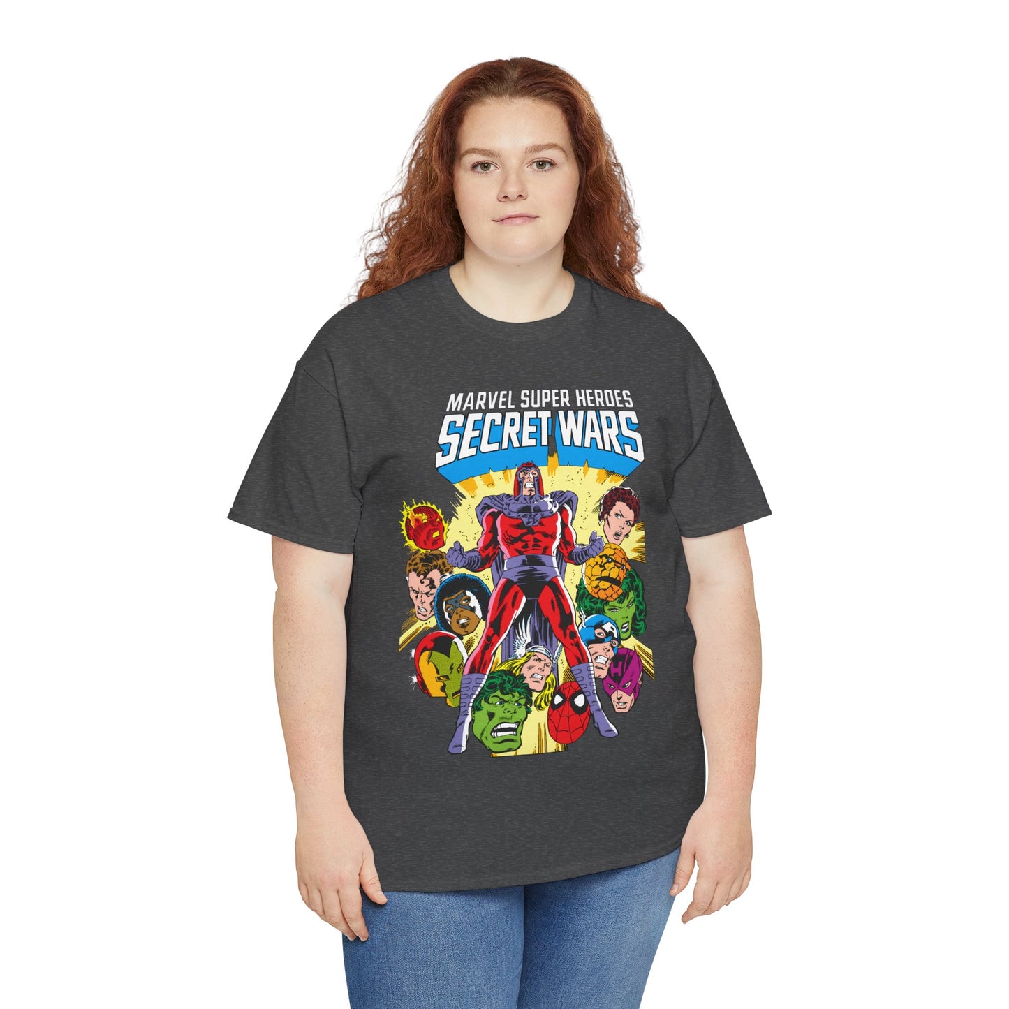 Marvel Super Heroes Secret Wars T-Shirt - Magneto, Captain America, Iron Man, She-Hulk, Hulk, Human Torch, Captain Marvel, Hawkeye - Marvel Comics