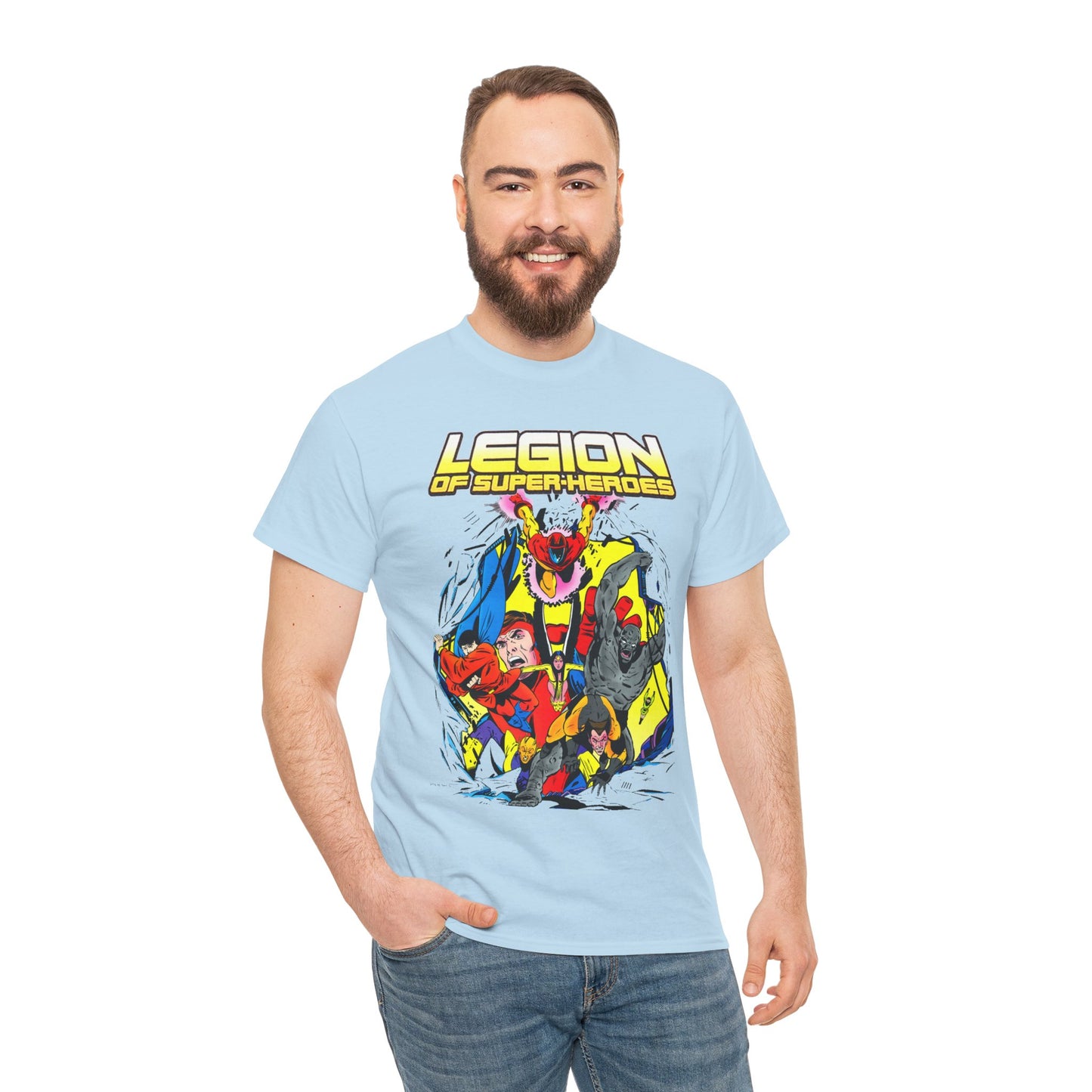 Legion of Super-Heroes T-Shirt - Mon-El, Colossal Kid, Wildfire, Dawnstar, Blok, Timber Wolf - LOSH - DC Comics