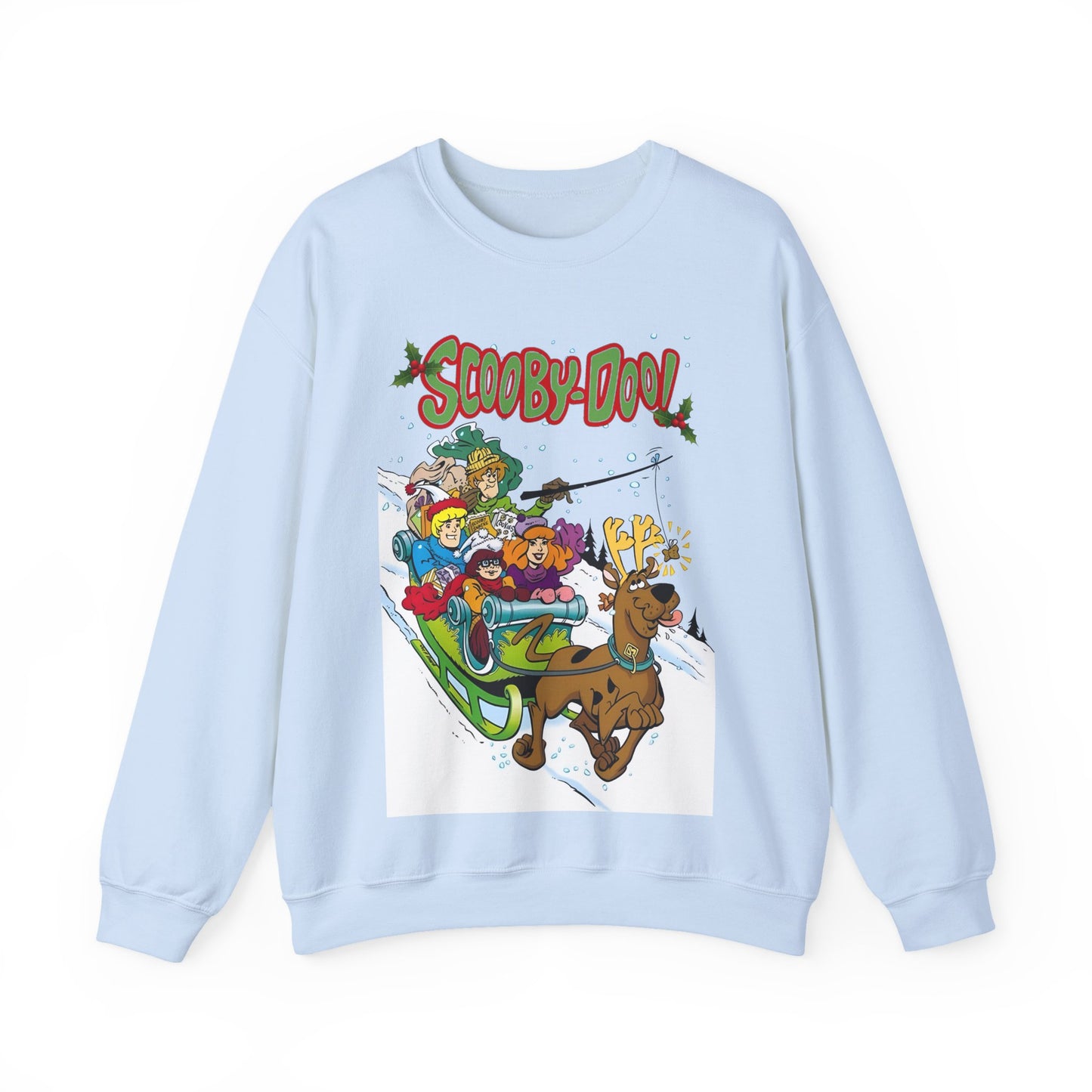 Scooby Doo Christmas Crewneck Sweatshirt - Shaggy, Daphne, Velma, Fred Sleighing Through the Snow