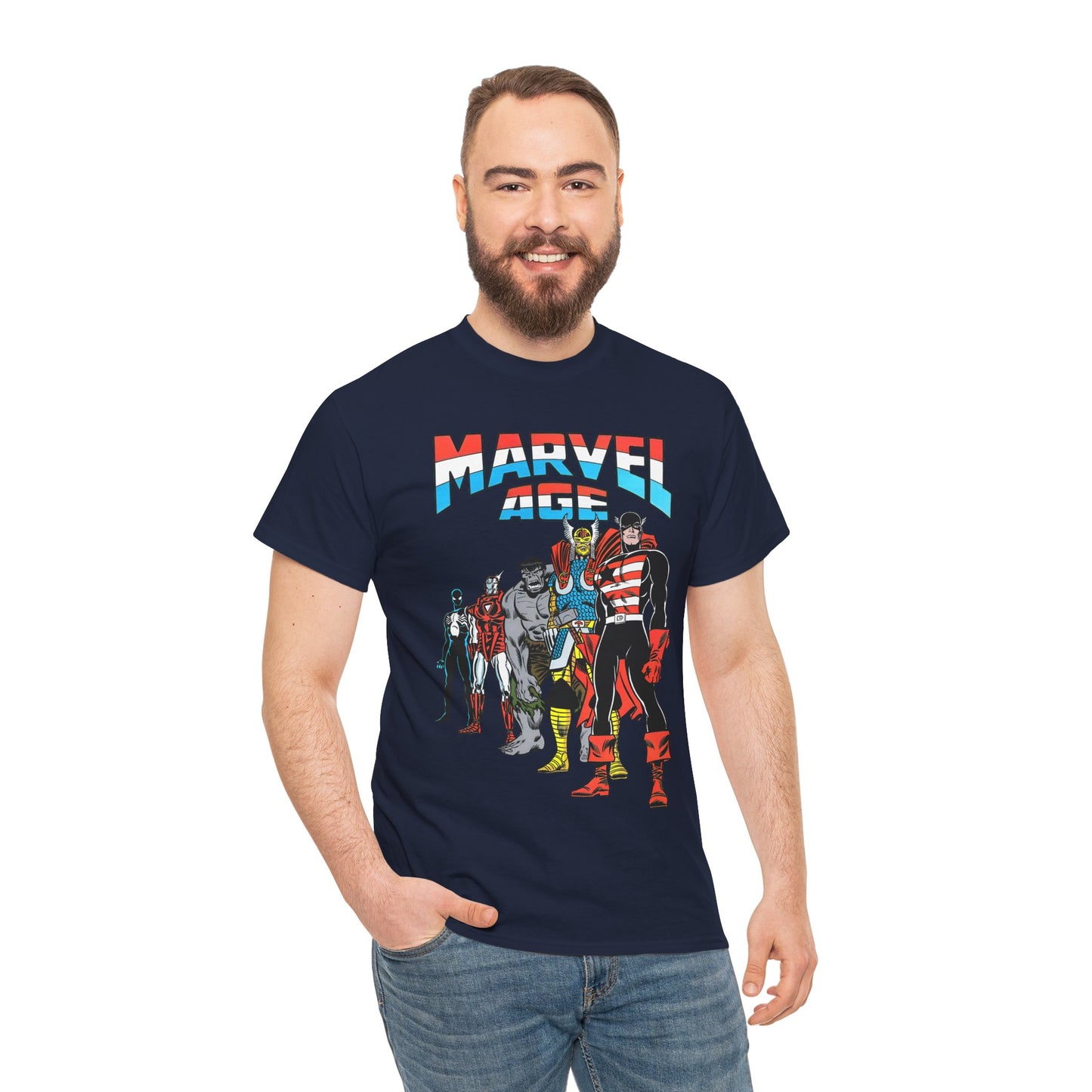 Marvel Age T-Shirt - Captain America, Thor, Incredible Hulk, Iron Man, Spider-Man - New Looks for the 80s