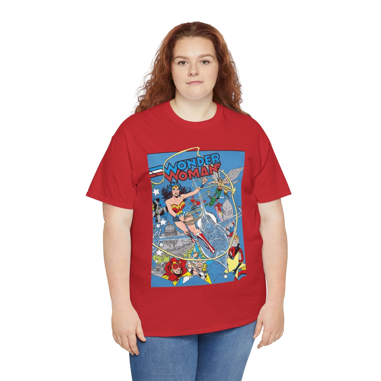 Wonder Woman T-Shirt - Ed Hannigan Art - #300 Cover Art - Hawkman, Green Lantern, Elongated Man, Sandman - DC Comics